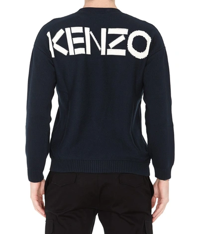 Shop Kenzo Intarsia Logo Knit Sweater In Blue