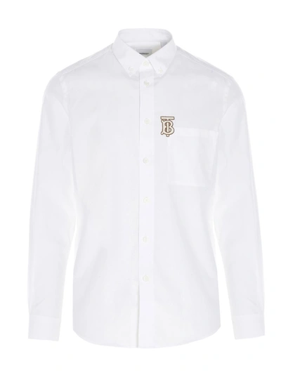 Shop Burberry Monogram Logo Shirt In White