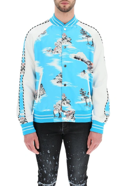 Shop Amiri Hawaiian Bomber Jacket In Blue