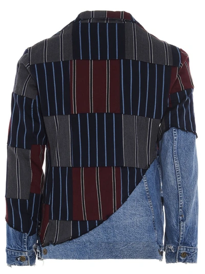 Shop Greg Lauren Patchwork Denim Buttoned Blazer In Multi