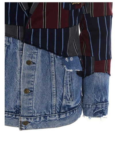 Shop Greg Lauren Patchwork Denim Buttoned Blazer In Multi