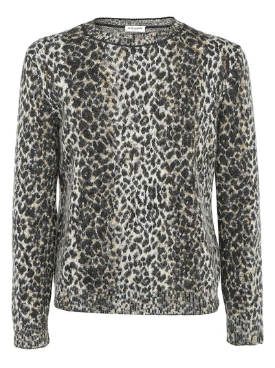 Shop Saint Laurent Leopard Knitted Sweater In Multi