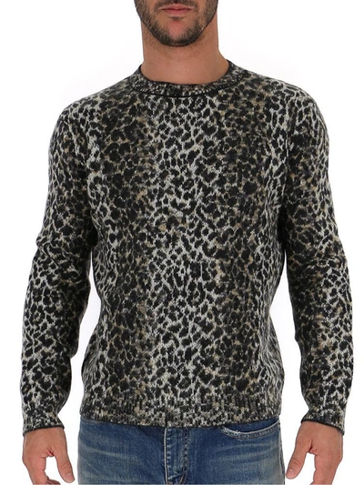 Shop Saint Laurent Leopard Knitted Sweater In Multi