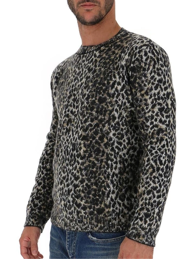 Shop Saint Laurent Leopard Knitted Sweater In Multi