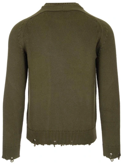 Shop Saint Laurent Distressed Knit Sweater In Green