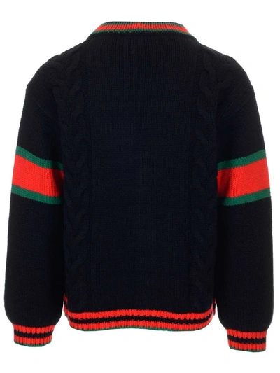Shop Gucci Cable Knit Oversized Cardigan In Black