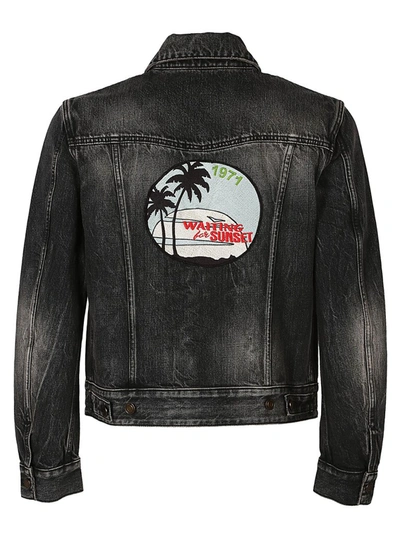 Shop Saint Laurent Graphic Embroidered Denim Jacket In Grey