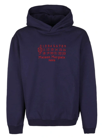 Shop Maison Margiela Logo Embroidered Hoodie In Blue