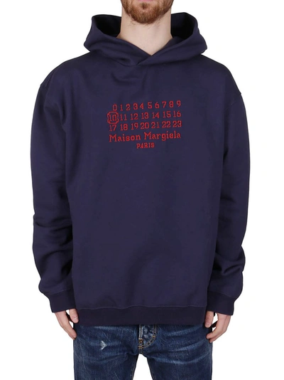 Shop Maison Margiela Logo Embroidered Hoodie In Blue
