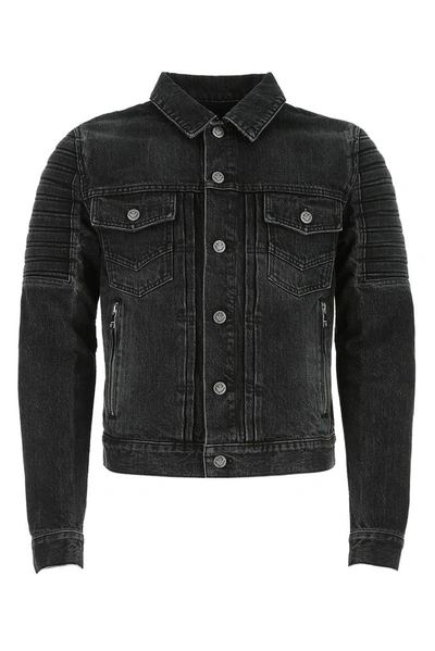 Shop Balmain Panelled Denim Jacket In Black