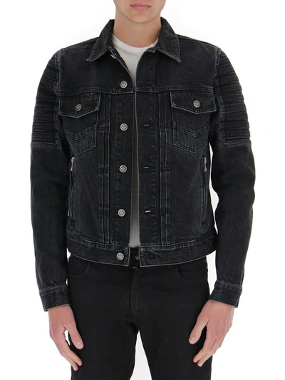 Shop Balmain Panelled Denim Jacket In Black