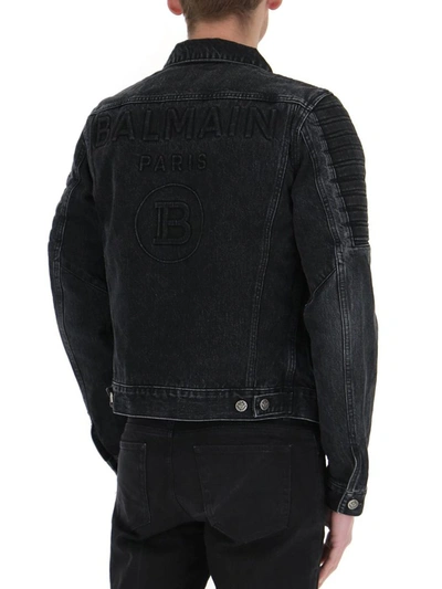 Shop Balmain Panelled Denim Jacket In Black