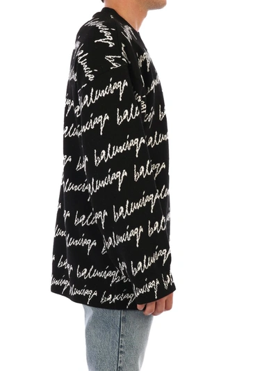 Shop Balenciaga Allover Signature Knit Jumper In Black