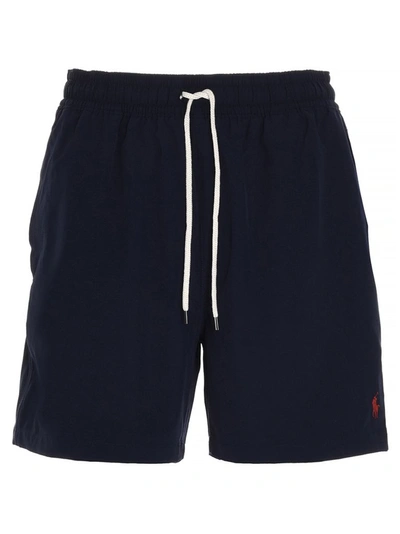 Shop Polo Ralph Lauren Logo Embroidered Swim Shorts In Navy