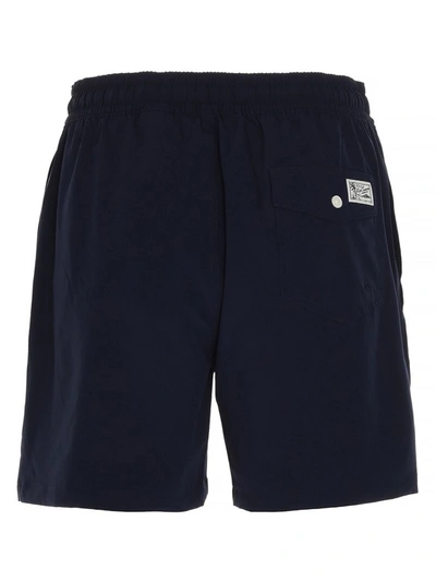 Shop Polo Ralph Lauren Logo Embroidered Swim Shorts In Navy