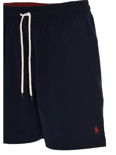 Shop Polo Ralph Lauren Logo Embroidered Swim Shorts In Navy