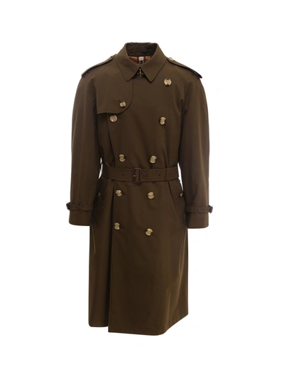Shop Burberry Double Breasted Trench Coat In Green