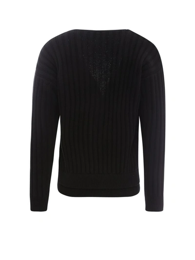 Shop Valentino Vltn Intarsia Rib Knit Cardigan In Black