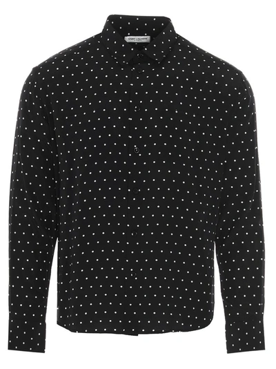 Shop Saint Laurent Polka Dot Print Shirt In Black