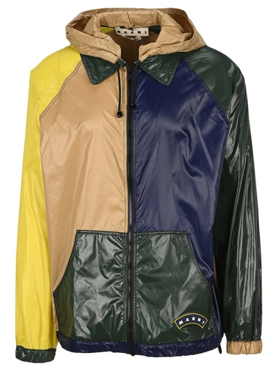Shop Marni Colour Block Hooded Jacket In Multi