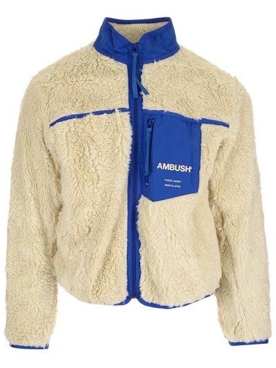 Shop Ambush Logo Print Fleece Jacket In Beige