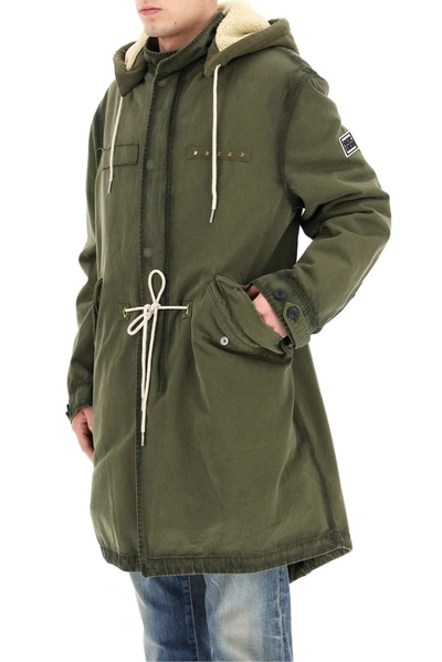 Shop Golden Goose Deluxe Brand Logo Patch Hooded Parka In Green