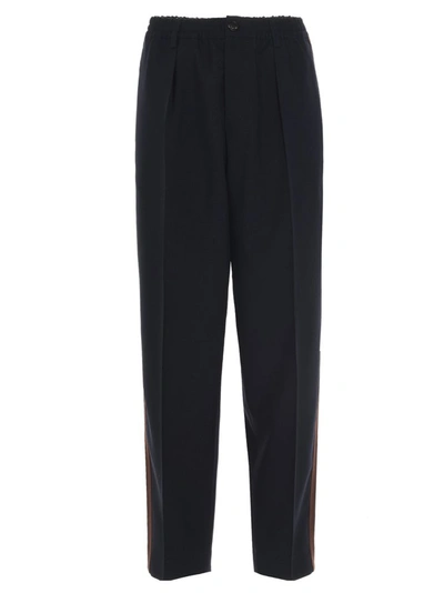 Shop Marni Side Stripe Trousers In Navy