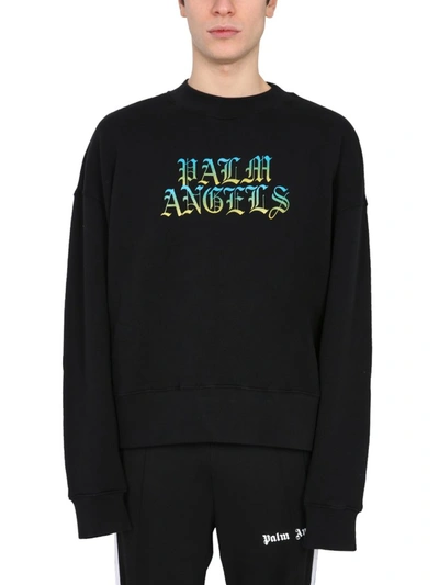 Shop Palm Angels Hue Gothic Logo Sweatshirt In Black
