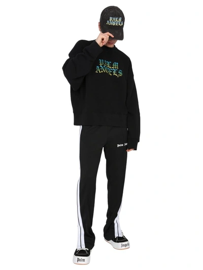 Shop Palm Angels Hue Gothic Logo Sweatshirt In Black