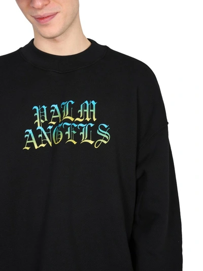 Shop Palm Angels Hue Gothic Logo Sweatshirt In Black
