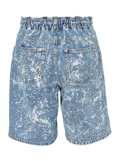 Shop Msgm Drawstring Waist Acid Wash Denim Shorts In Blue