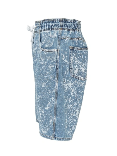Shop Msgm Drawstring Waist Acid Wash Denim Shorts In Blue