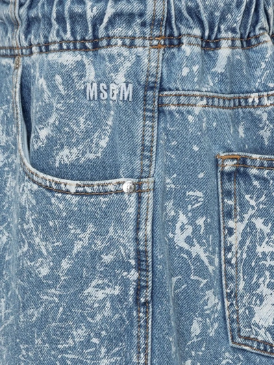 Shop Msgm Drawstring Waist Acid Wash Denim Shorts In Blue