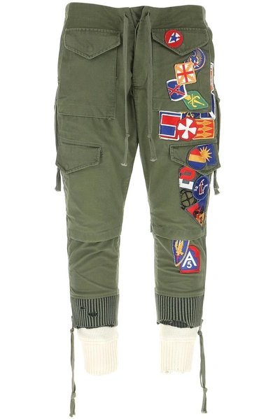 Shop Greg Lauren Patchwork Cargo Trousers In Green