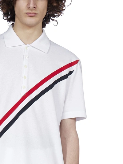 Shop Thom Browne Rwb Stripe Classic Polo Shirt In White