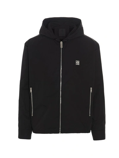 Shop Givenchy 4g Patch Hooded Windbreaker Jacket In Black