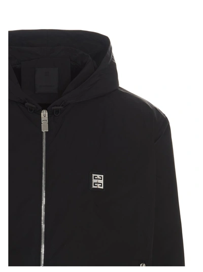 Shop Givenchy 4g Patch Hooded Windbreaker Jacket In Black