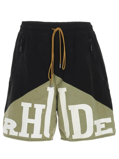 Shop Rhude Logo Print Drawstring Shorts In Multi