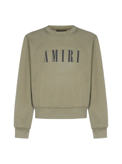 Shop Amiri Logo Print Crewneck Sweatshirt In Green