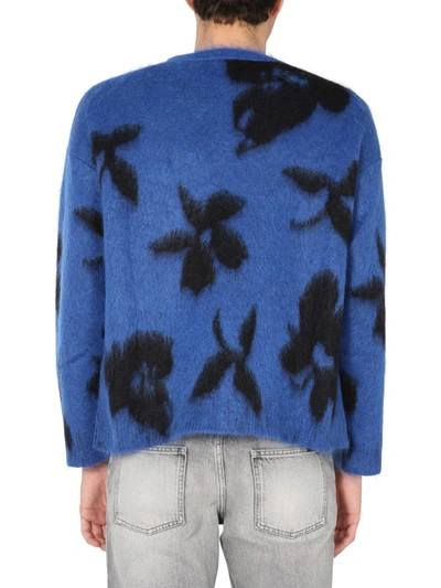 Shop Saint Laurent Floral Print Crewneck Sweater In Blue