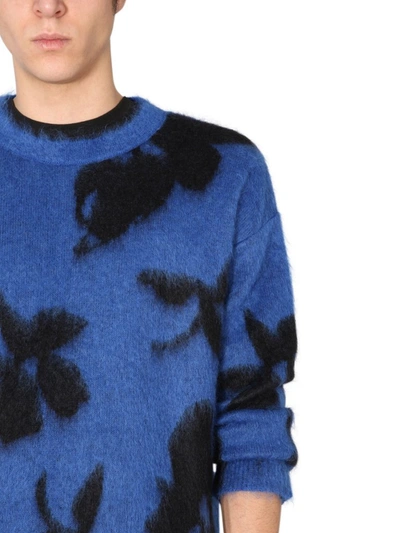 Shop Saint Laurent Floral Print Crewneck Sweater In Blue