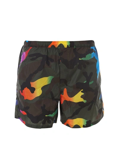 Shop Valentino Camouflage Print Swim Trunks In Multi