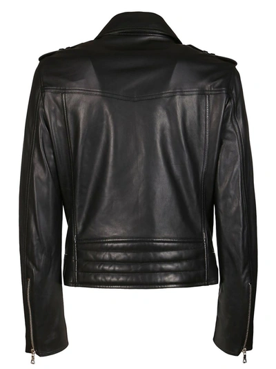 Shop Balmain Leather Biker Jacket In Black