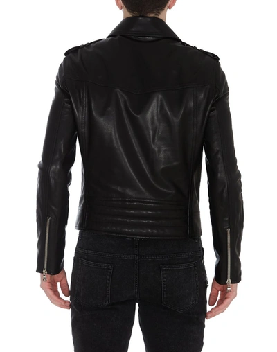 Shop Balmain Leather Biker Jacket In Black