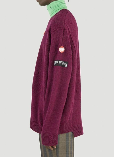 Oversized Reversed Braid Relief Sweater, Purple