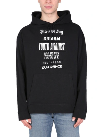Shop Raf Simons Slogan Patches Hoodie In Black