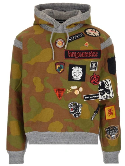 Shop Dsquared2 Camouflage Patchwork Drawstring Hoodie In Multi