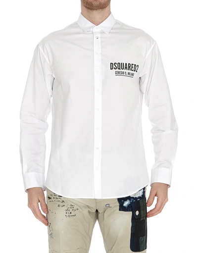 Shop Dsquared2 Logo Print Classic Collar Shirt In White