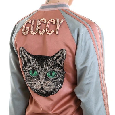 Shop Gucci Cat Bomber Jacket In Pink