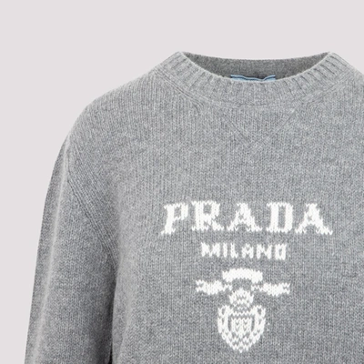 Shop Prada Logo Intarsia Knit Sweater In Grey
